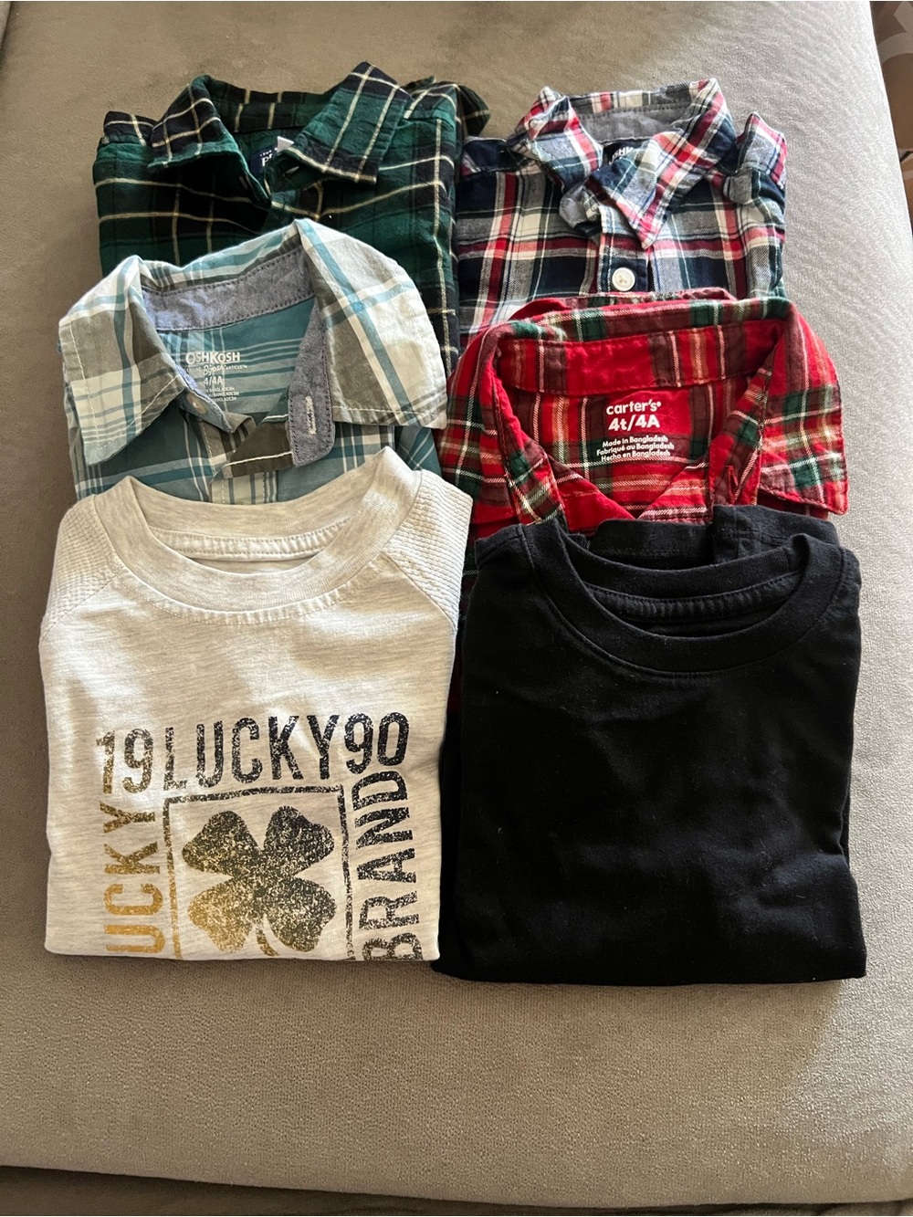 Boys Mixed Plaid & Graphic Shirt Set - Red, Green, Blue, Black